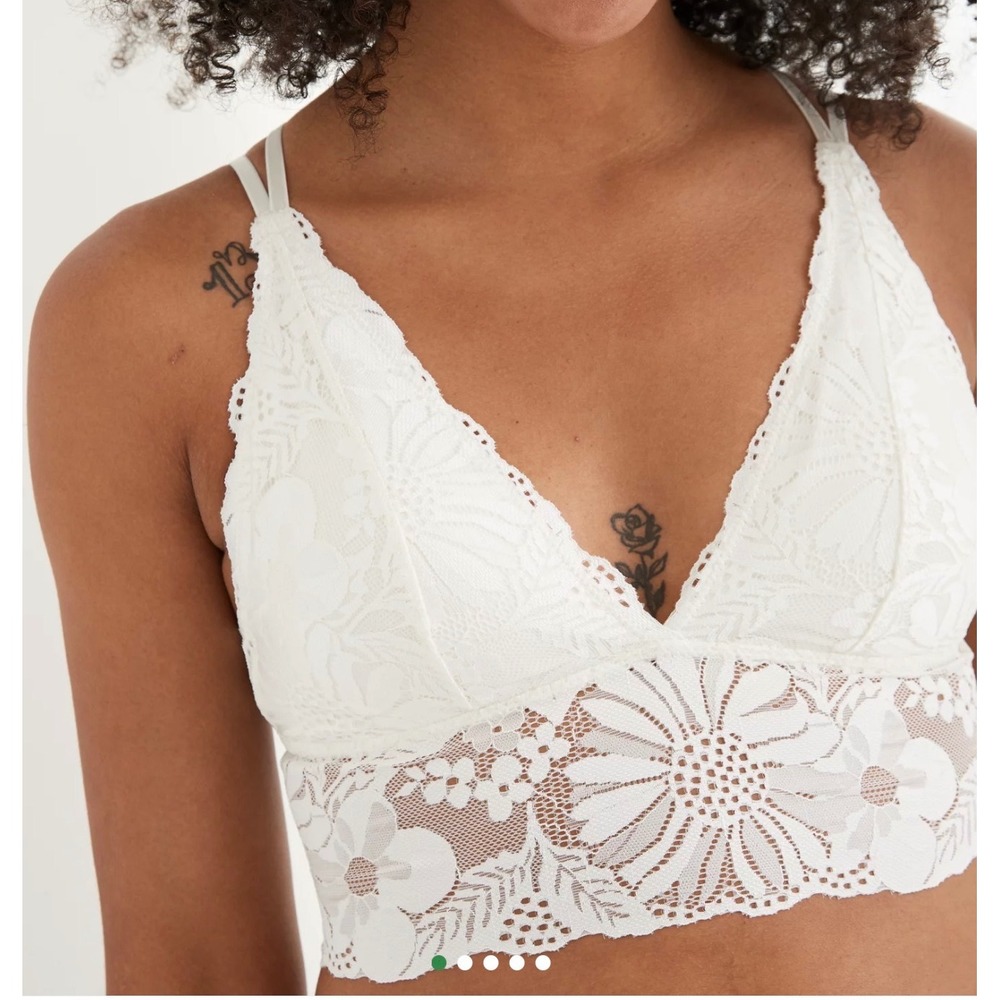 Aerie Floral Lace Longline Bralette Boho Festival Layering White Womens Large